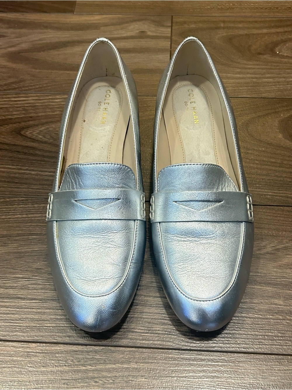 Cole Haan Metallic Silver Penny Loafers